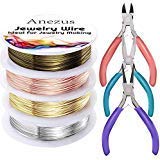 Anezus 7 Pcs Jewelry Pliers and Jewelry Beading Wire Tools Set Includes Needle Nose Pliers, Round Nose Pliers, Wire Cutters and Craft Wire for Jewelry Repair Making Supplies