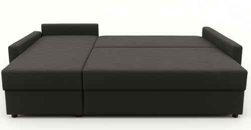 Generisch Couchgarnitur Eckcouch Capri L-Form, Schlaffunktion, glatt, Kronos 07 schwarz Bettkasten und Seitenlehnen – Bild 3