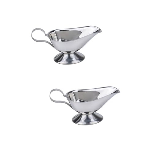 Garneck 2pcs Gravy Boat Pour Gravy Pitcher Sauce Jug Gravy Bowl Sauce Serving Boat Dip Jam Silver Seasoning Dish Dumpling Supply White Kettle Steel Bowl Steak Sauce Pitcher Appetizer Tray