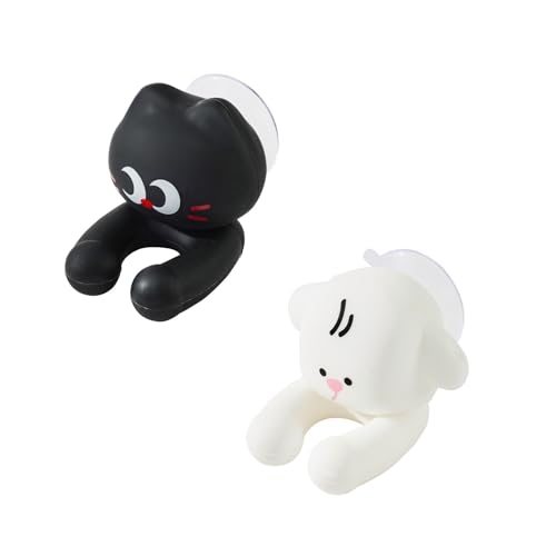 2 PCS Kids Bathroom Toothbrush Holder Suction Mount Silicone Toothbrush Holder Cute Cartoon Cat and Dog Design Perfect for Kids and Families