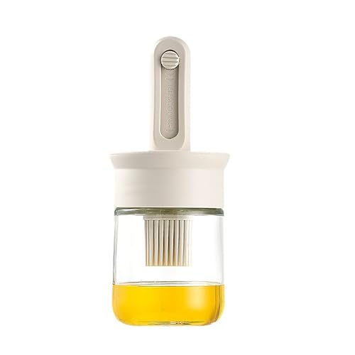 Sauce and Oil Bottle with Adjustable Oil Brush, Glass Sauce Dispenser for Kitchen Cooking or Grilling, 5 oz (150 ml) (White 1pc)