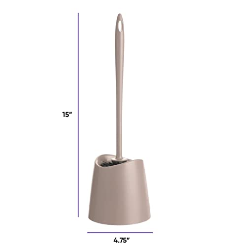 Image of Small Plastic Bathroom Set 3 qt Taupe Plastic Compact Trash Can, and Toilet Bowl Cleaner Brush with Holder - Matching Toilet Set