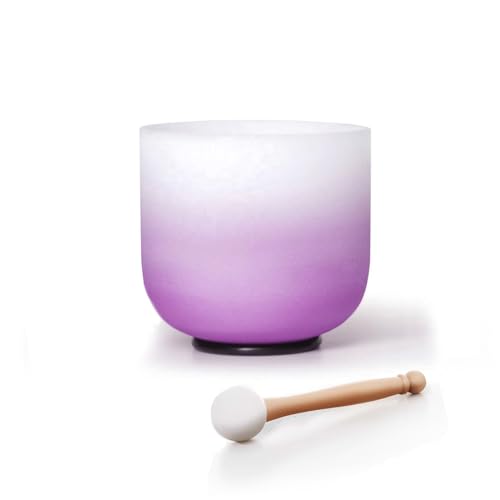 Hye-eun 432 hz Singing Bowl,7inch B Note Violet Color Gradient Frosted Quartz Crystal Singing Bowl for Yoga Healing Sound Energy Vibration Balance