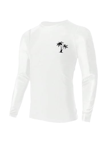 SHENHE Men's Casual Long Sleeve Shirt Palm Tree Print Quick Dry Rash Guard Sun Protection Fishing Surfing Shirt