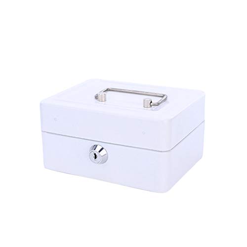Preisvergleich Produktbild Geldkassette Metall Tragbare Aufbewahrungsbox Safe Haushalt Geld Münzeinwurf Kofferraum mit Zylinderschloss Schlüssel 15 * 11,9 * 7,7 cm (white)