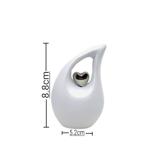 KEEPSAKE COMPANY Weiße, Matte, tropfenförmige kleine Mini-Urnen für menschliche Asche mit silbernem Herz (7,6 cm Höhe) – Urne – Bestattungsurne – kleine Haustierurne – ERN, weiß