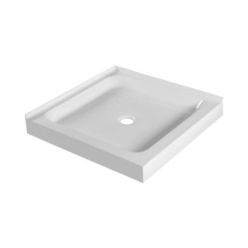 Fine Fixtures 30 x 30 Double Threshold Acrylic Shower Base with Non-Slip Textured Surface - Durable White Shower Floor Pan for Safe Reliable Bathroom Use