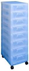 Really Useful Box® Plastic 8-Drawer Storage Tower, 7 Liters, 36 1/2" x 15 3/4" x 12", Clear/Rainbow