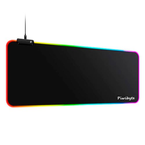 Alfombrilla de Ratón RGB, XXL 800x300x3mm Mouse Pad, 10 Modos de Iluminación 7 Colores LED, Base Antideslizante, Adecuada para Jugadores, PC y portátil