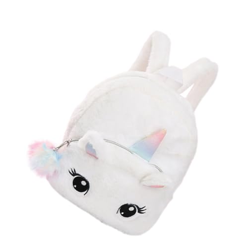 TOGEVAL Mochila Infantil de Peluche Unicornio Blanca para Colegio y Viajes Mochila Escolar Creativa con Compartimentos Bolsa de Hombro para Niñas y Viaje