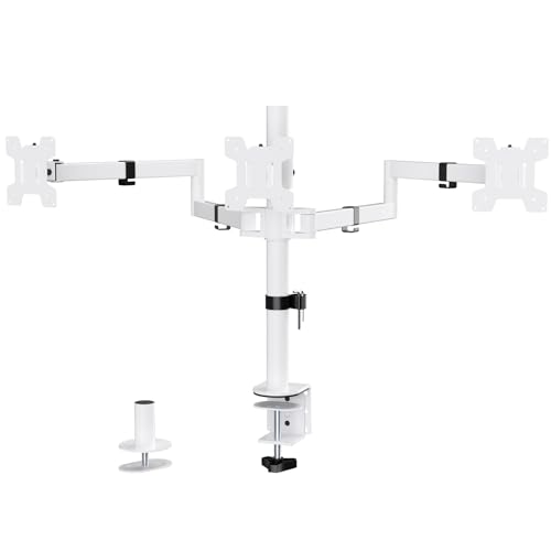 Image of WALI Triple Monitor Mount, Three Monitor Desk Mount Fits 13-27in Screens, Holds up to 10kg, Multiple Computer Stand with Tilt, Swivel, Rotation, VESA 75x75,100x100mm(M003S-W), White