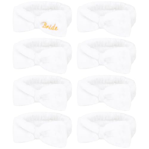 Semato Bachelorette Party Favor Set Bride and Bridesmaid Spa Headband Skincare Headbands for Women Gifts and Party Supplies (1 bride+7white)
