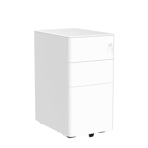 YITAHOME 3-Drawers Filing Cabinet Lockable, Home Office Mobile File Cabinets with Wheel, Under Desk File Office Cabinet for Letter/Legal/A4, Fully Assembled, White, 30 x 45 x 61cm - Image 5