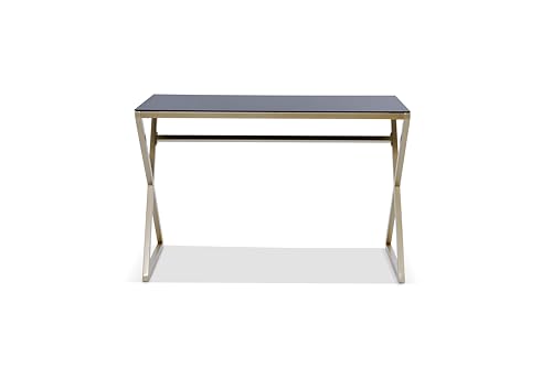 Jahnke Xtra Desk   Escritorio de Cristal Negro y Dorado