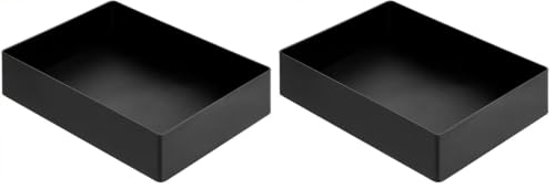 Amazon Basics Rectangular Plastic Desk Organizer with Storage Trays, Accessory Tray for Office Supplies and Pen Holder, 9.4 x 6.7 x 2 inch, Black (Pack of 2)