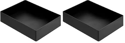 Amazon Basics Rectangular Plastic Desk Organizer with Storage Trays, Accessory Tray for Office Supplies and Pen Holder, 9.4 x 6.7 x 2 inch, Black (Pack of 2)