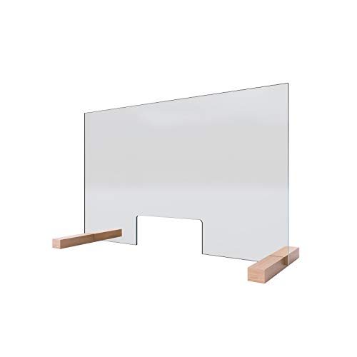 Schulte vitre de protection mobile en verre de sécurité, paroi anti-contamination avec pieds en bois, écran de séparation pour bureau et comptoir, 75 x 47,5 cm