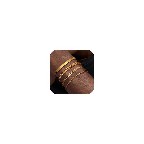 MILACOLATO 4Pcs Pulseras Hombres Oro Pulsera Acero Inoxidable para Hombres Niños Brazalete Brazalete de Eslabones de Serpiente Figaro Cadena Pulseras Regalos para Él Novios Marido 21CM