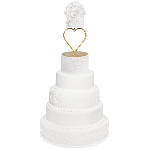 NWK Gold Metal Tiered Floating Cake Stand Spacer Round Heart Decorating Display Riser Pastry Holder for Wedding Birthday Anniversary Party Centerpiece for Dessert Table Cover
