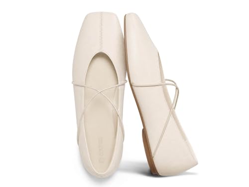 Image of Coutgo Womens Square Toe Ballet Flats Comfortable Slip On Mary Jane Flats Crisscross Strap Work Casual Shoes