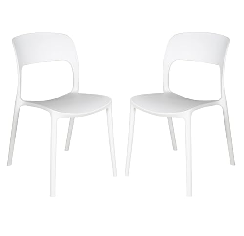 eacommerce Set 2 Sedie in polipropilene impilabili da giardino bar ristoranti Patio da esterno e interno Design Cucina (Set 2 Sedie, Bianco)