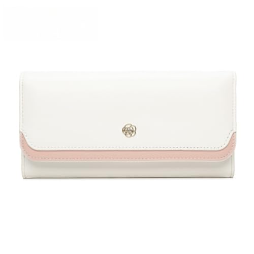 RFID Blocking Trifold Genuine Leather Wallet for Women Slim Travel Purse Clutch (White)