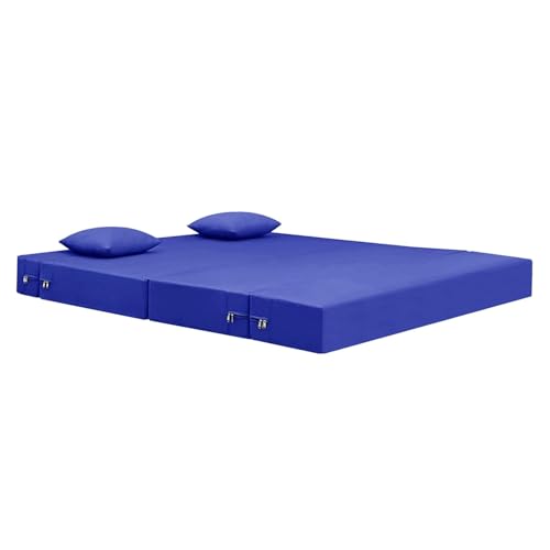 Image of Foldable 2-Seater, 4X6 Sofa Bed | Convertible Sofa Cum Bed with Cushion Jute Fabric Perfect for Living Rooms & Guest Rooms - Blue