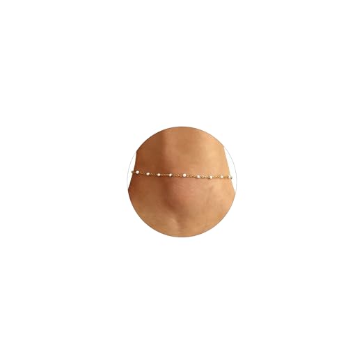 Image of Dainty Ankle Bracelets for Women 18K Gold Plated Beaded Anklet Chain Simple Tiny Beads Anklet Waterproof Minimalist Summer Beach Foot Jewelry Gifts