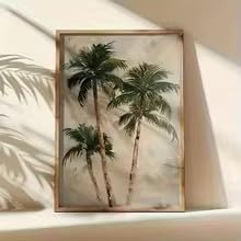 DIHANSM Moderne tropische Palmenkunst, lebendiger grüner und beiger botanischer Druck (60x80cm/Galerierahmen)