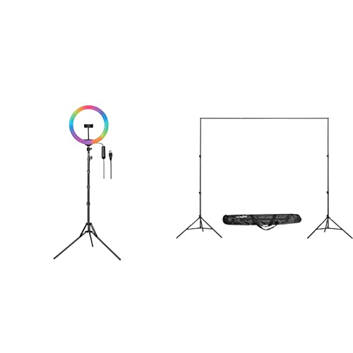 Image of DIGITEK (DRL-15C RGB) LED RGB Ring Light with Stand for YouTube & (DBSK-009FT) Studio Background Stand Kit for Backdrop Photography and Videography, Portable and Foldable Stand Kit with Bag