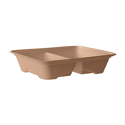 ECO PRODUCTS Regalia Renewable & Compostable Natural Molded Fiber Half Pans with Tabs, 2-Compt, 13 x 10 x 3in, Lined