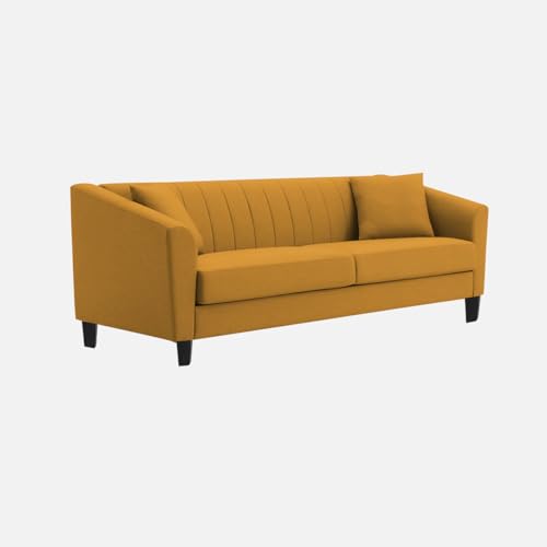 Image of Avion Natalia 3 Seater Velvet Sofa for Living Room|Yellow| Luxury Plush Fabric Couch, Modern Comfortable Upholstered Sofa, Premium Home Furniture Lounge Seating