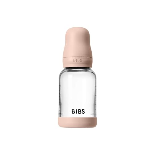 Image of BIBS Glass Baby Bottle, 120 ml, 1-Pack, Natural Rubber Nipple, Blush | Anti-Colic | Natural Rubber Latex Nipple | Slow Flow | Supports Breastfeeding | Made in Denmark | Familiar BIBS Nipple