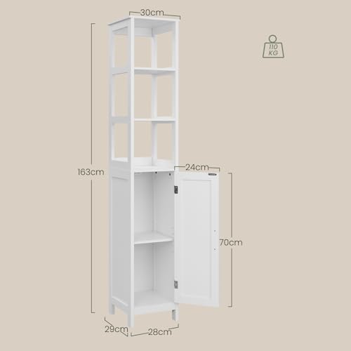 EUGAD Mueble de Baño, Armario Columna con Estantes Abiertos, Estanteria de Almacenaje, 30x30x163 cm, Mueble Auxiliar Estrecho para Baño, Sala de Estar, Estudio y Oficina, Blanco, 002WDG - imagen 3