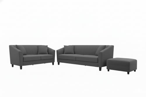 Image of Avion Natalia 3+2 Seater Sofa Set with Ottoman for Living Room Dark Grey | Modern 6 Person Sofas Furniture | Fabric Sofa Set 6 Seater Couch for Guests Room Festival Gifts