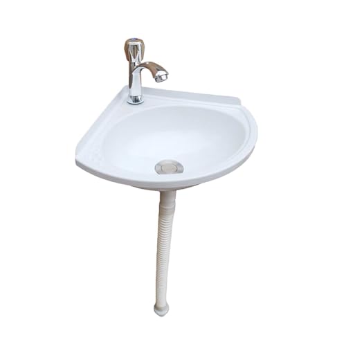 qingshenyi 壁掛け 手洗器 小型洗面ボウル プラスチック製の小さなコーナー洗面器 コンパクト 排水溝付きコーナーシンク屋内および屋外の庭 地下室 賃貸住宅に適しています 取り付けが簡単 (ホワイト角?,?冷合金????)