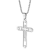 meberg Karma NH10075516 - Collar con cruz de plata, negro o dorado para hombre, acero inoxidable, 60 cm, cadena para hombre, cadena de acero inoxidable, regalo para él, resistente al agua