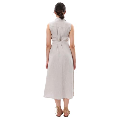 Amazhiyu Womens Pure Linen Summer Button Down Midi Dresses with Pockets and Belt3