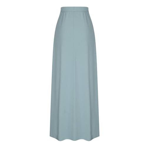 Womens Maxi Skirt Elastic Basic Solid Tie Dye Foldable High Waisted Midi Length Plus Size A-Line Skirts with Pockets(Light Blue,XX-Large)4
