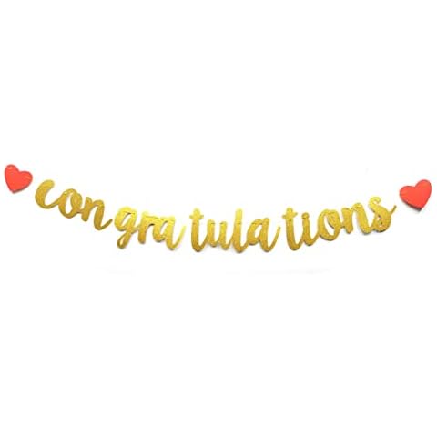 Congratulations Banner Black Letters & Red Symbol Hanging Paper Sign Decorations for Graduation, Achievement Party Celebrations, Wedding, Retirement, Bridal Shower, Shower (Gold) Cover