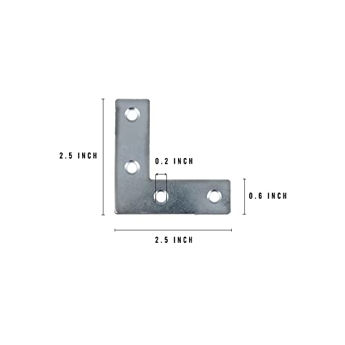 Invero Pack of 8 Metal Stainless Steel Flat Corner Braces 90 Degree Joint Right Angle L Shaped Bracket Joiner 2.5-Inch - Image 4