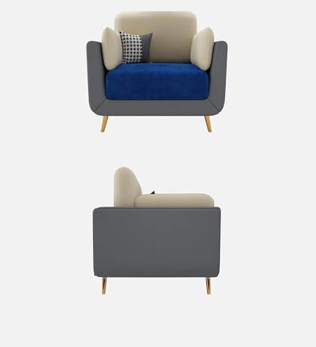 Image of Beautiful Multicolor Velvet Contemperory Sofa Couch with Cushion Chaise Lounge Section Sofa Perfect for Living Room & Bedroom Home & Office 1 Seater (Beige, Grey and Blue)