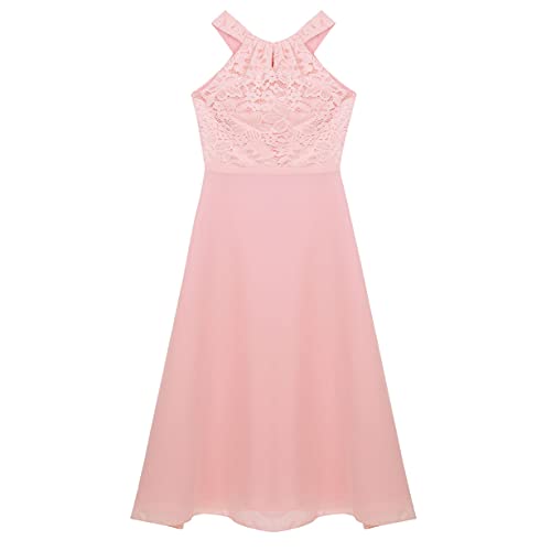 Hularka Kids Girls Halter Neck Princess Flower Girl Dress Floral Lace Chiffon Wedding Bridesmaid Dress Proms Maxi Gown4