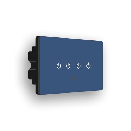 Image of IOTICS Smart Wifi Switch Board: 4 Switch with 1 x High Load (AC /Geyser) switch. Touch, Remote, App Control. Voice Compatible with Alexa & Assistant. Smart Touch Switch For Home Automation (Blue)