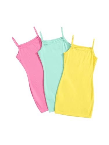SOLY HUX Toddler Girl's 3 Piece Cami Bodycon Dress Spaghetti Strap Summer Short Pencil Dresses2
