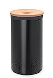 Brabantia - Corbeille à Linge - Couvercle en Liège - Portable Sac à Linge - Corbeille avec des Orifices de Ventilation - Pas de Rayures - Matériaux Durables Résistants à la Corrosion - Noir mat - 60 L