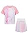 Yartina Girls Gradient Color Sports Outfit Short Sleeve T-shirt with Ruffled Skirt for Gym Dance Pink 13-14 Years