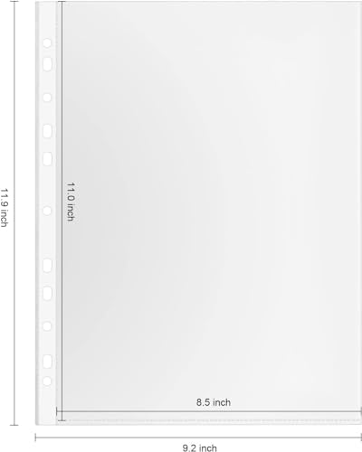 Image of Amazon Brand - Umi A4 Documents File Storage Envelope Transparent File, 100 Pcs Clear Plastic Folder Punched Pockets for Filing Paper and Documents 60 microns