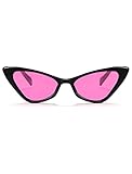 Veda Tinda Vision Hot Pink Cat Eye Sunglasses for Women Tinted Trendy Polarized Hippie Retro Rave Large Narrow Cateye Vintage Black Shades Funky Cool 80s Sun Glasses Womens Accessories UV Protection