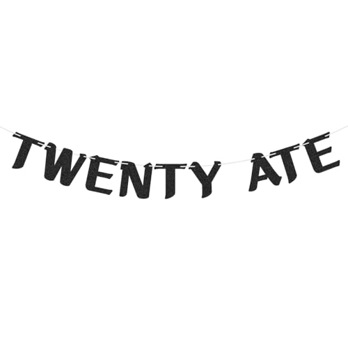 Twenty Ate Banner, 28th Birthday Party Decorations for Women and Men-Pre-Strung Glitter Whimsical Banner with Cardstock for Indoor Party Decoration Black
